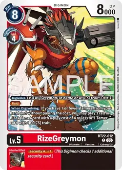 Digimon BT22 Cyber Eden BT22-012 RizeGreymon Common Card - Image 1