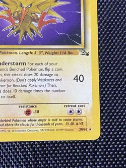 Zapdos 30/62 1st Edition - Pokemon Fossil WotC Non-Holo Rare Vintage - Image 4