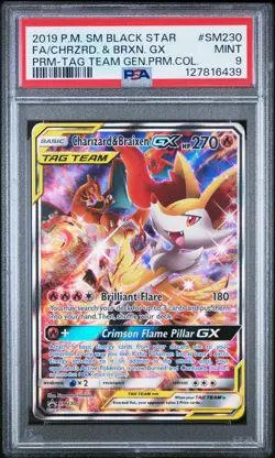 2019 POKEMON SM BLACK STAR PROMO #SM230 FULL ART/CHARIZARD & BRAIXEN GX PSA 9 - Image 1