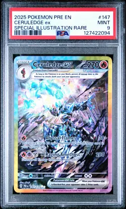 2025 POKEMON PRE EN-SPECIAL ILLUSTRATION RARE #147 CERULEDGE EX PSA 9 - Image 1