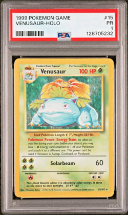 PSA 1 PR 1999 Base Set Venusaur 15/102 Holo Foil Pokemon WOTC Unlimited - Image 1
