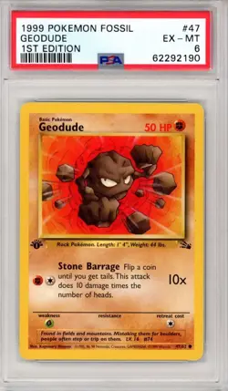 1999 Pokemon Fossil Geodude 1st Edition PSA 6 - Image 1