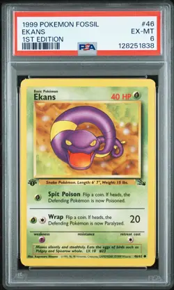PSA 6 EX/NM 1999 POKEMON FOSSIL 46 EKANS 1ST EDITION - Image 1