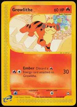 Growlithe #51 Aquapolis Pokemon Card - Image 1