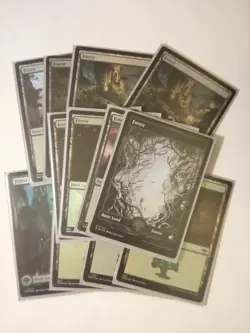 Magic the Gathering MTG Assorted Foil Finish Green Forest Basic Land Cards x12 - Image 1