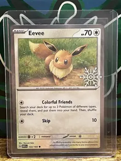Eevee 133 / 165 Pokemon Holiday Calendar 2025 Holo Festive Stamp Promo Card NM - Image 1