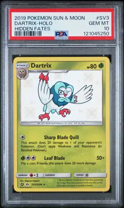 2019 POKEMON SUN & MOON HIDDEN FATES #SV3 DARTRIX-HOLO PSA 10 - Image 1