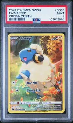 2023 POKEMON SWORD & SHIELD CROWN ZENITH #GG34 FULL ART/MAREEP PSA 9 - Image 1