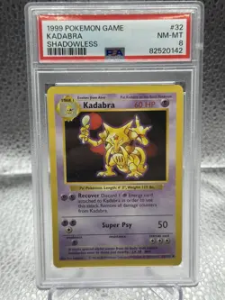 PSA 8 NM-MT KADABRA #32/102 SHADOWLESS 1999 POKEMON BASE SET ENGLISH - Image 1