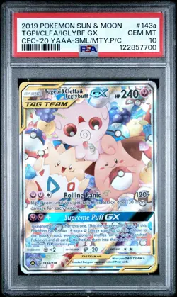 2019 POKEMON SUN & MOON TAG TEAM TOGEPI & CLEFFA & IGGLYPUFF GX 143A/236 PSA 10 - Image 4