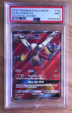 2018 POKEMON SUN & MOON CELESTIAL STORM #153 FULL ART/BLAZIKEN GX PSA 9 - Image 1