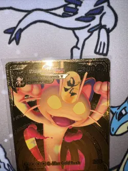 Pokemon Meowth VMAX 300hp Gold Foil Fan Art Collector Card TCG Gigantamax - Image 5