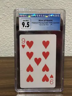 CGC Gem Mint 9.5 Pokemon Playing Cards 1998 Japanese Nine Of Hearts. Pikachu - Image 1