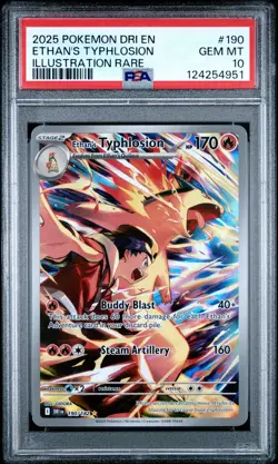 2025 POKEMON DRI EN-DESTINED RIVALS ILLUSTRATION RARE ETHAN'S TYPHLOSION PSA 10 - Image 1