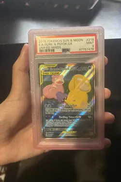 PSA 9 MINT Slowpoke & Psyduck GX 218/236 Tag Team Alt Art Unified Minds Pokemon - Image 1