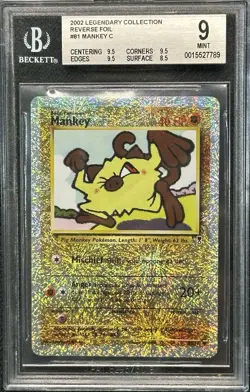 BGS 9 MINT Mankey 81/110 Legendary Collection Reverse Holo Pokemon Card - Image 1