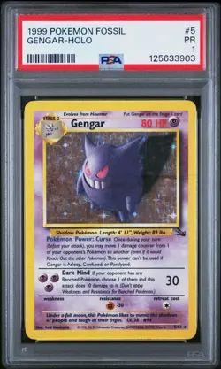 PSA 1 PR 1999 Fossil Gengar Holo 5/62 Holo Foil WOTC Pokemon Unlimited - Image 1