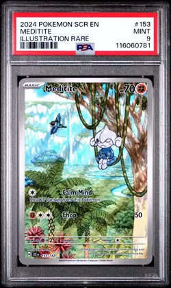 2024 POKEMON SCR EN-STELLAR CROWN ILLUSTRATION RARE #153 MEDITITE PSA 9 - Image 1