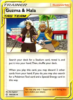 Guzma & Hala 193/236 Tag Team Trainer Supporter Near Mint Non-Holo Pokemon - Image 1