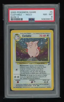 POKEMON Base Set 2 CLEFABLE 5/130 Holo Rare PSA 8 NM-MT Vintage WOTC - Image 1