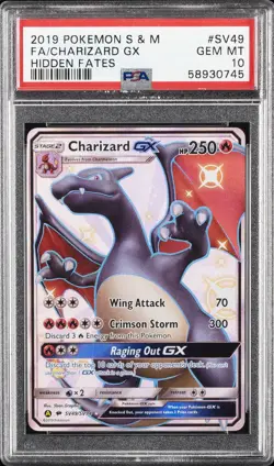 2019 POKEMON SUN & MOON HIDDEN FATES #SV49 FULL ART/CHARIZARD GX PSA 10 - Image 1