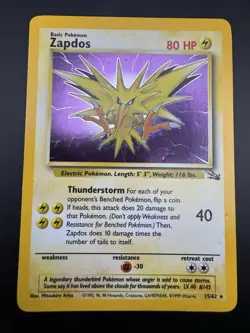 Zapdos 15/62 Holo Rare Pokemon Fossil Unlimited Vintage 1999 - Image 3