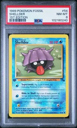 PSA 8 SHELLDER 54 FOSSIL 1ST EDITION POKEMON VINTAGE NM MINT - Image 1