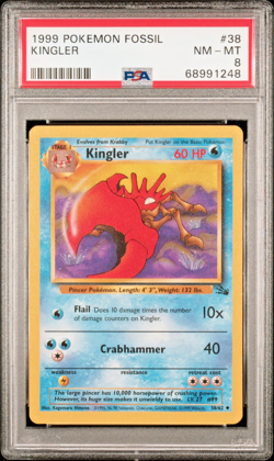 KINGLER 1999 Pokemon Fossil #38 PSA 8 - Image 1