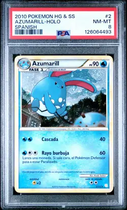 2010 POKEMON HEARTGOLD & SOULSILVER SPANISH #2 AZUMARILL-HOLO PSA 8 - Image 1