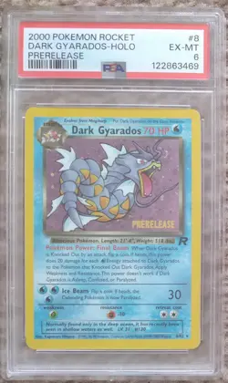2000 Pokemon Rocket Prerelease #8 Dark Gyarados Holo PSA 6 - Image 1