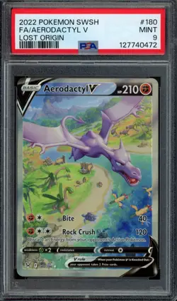Pokemon Aerodactyl V Full Art 2022 SWSH Lost Origin #180 PSA 9 Mint - Image 1