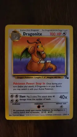 Pokemon TCG Dragonite 19/62 Fossil Non-Holo Rare Card LP Condition - Image 1