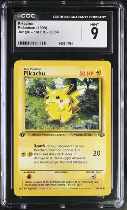 CGC 9 MINT Pikachu 1999 Jungle 1st Edition 60/64 Pokemon Card - Image 1