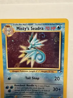 Pokemon TCG Misty's Seadra Prerelease Holo Card With Rare Holo Swirl 9/132 WOTC - Image 1