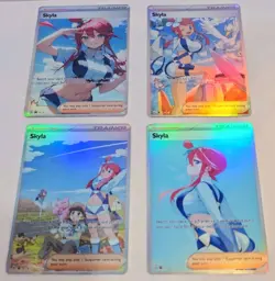 Lot of 4 Custom holo Skyla Trainer Pokemon Trading Card sleeved & top loaded - Image 1