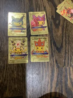 Pokemon Pikachu Set Of 7 Tag Cosplay Gold Foil Fan Art Cards - Image 1