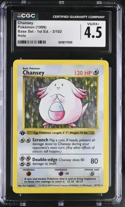 CGC 4.5 Chansey 1999 Base Set 1st Edition Shadowless 3/102 Holo Pokemon Card - Image 1