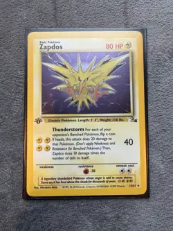 1st Edition Holo Zapdos 15/62 - Fossil - Pokemon TCG - LP - Image 1