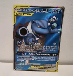 Pokemon TCG Blastoise & Piplup GX 214/236 S-M Cosmic Eclipse Full Art NM - Image 1