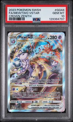 2023 POKEMON SWORD & SHIELD CROWN ZENITH #GG44 FULL ART/MEWTWO VSTAR PSA 10 - Image 1