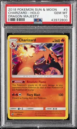2018 POKEMON SUN & MOON DRAGON MAJESTY #3 CHARIZARD-HOLO PSA 10 - Image 1