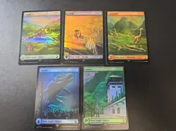 REX MTG Jurassic World Double Sided Full Art Foil Lands 5 Card Set Land Cards - Image 1