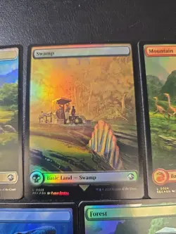 REX MTG Jurassic World Double Sided Full Art Foil Lands 5 Card Set Land Cards - Image 3