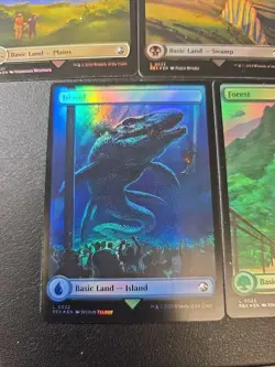 REX MTG Jurassic World Double Sided Full Art Foil Lands 5 Card Set Land Cards - Image 5
