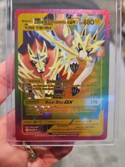 Zacian & Zamazenta GX Rainbow Foil Fan Art Vinyl Collector Pokemon Card 63/100 - Image 1