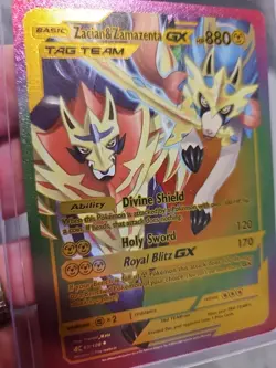 Zacian & Zamazenta GX Rainbow Foil Fan Art Vinyl Collector Pokemon Card 63/100 - Image 4