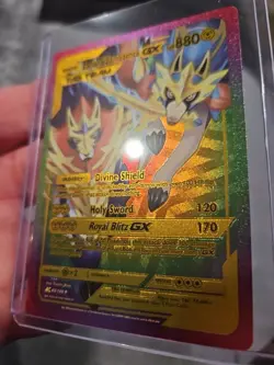 Zacian & Zamazenta GX Rainbow Foil Fan Art Vinyl Collector Pokemon Card 63/100 - Image 5