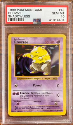 Drowzee - 49/102 - 1999 Common Base Set Shadowless Pokemon Card PSA 10 - Image 1
