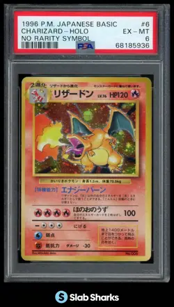 1996 POKEMON JAPANESE BASE SET #006 CHARIZARD HOLO NO RARITY SYMBOL PSA 6 - Image 1