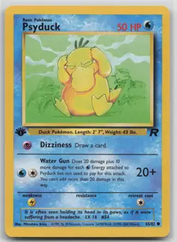 1st Edition Vintage Pokemon Card Psyduck Common Team Rocket 65/82 VLP - Image 1
